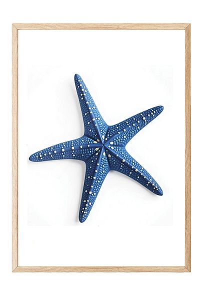 Postifull Wooden Framed Painting, Starfish, Illustration, Blue Color Poster, 2025 Summer Selection, No:109730