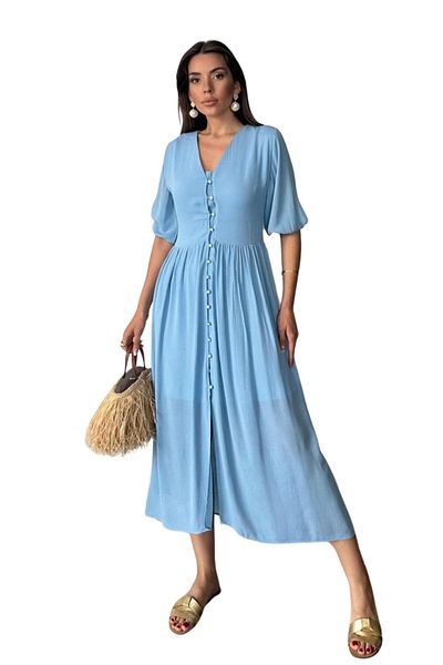 Moda Amore Women's Summer White Dress - V Neck Lined Button Detail Short Sleeve Dress 7539