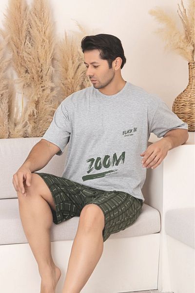 Farya Home Plus Size Cotton Pocket Men's Pajama Set with Short Sleeve Shorts
