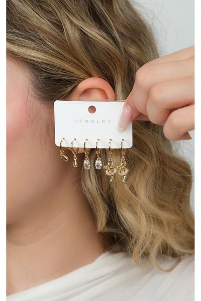 Jack Ferrero Gold Women's Steel 6-Piece Earring Set