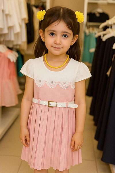 skycott Female Child Pink Pleated Belt Dress Without Bag