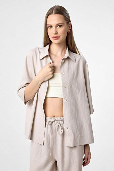 Antioch Beige Linen Blended Women's Shirt