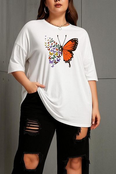 BENROMA 1 T-Shirt Gift for Purchases of 6 or More in Cart - Large Size Butterfly Printed Unisex T-Shirt