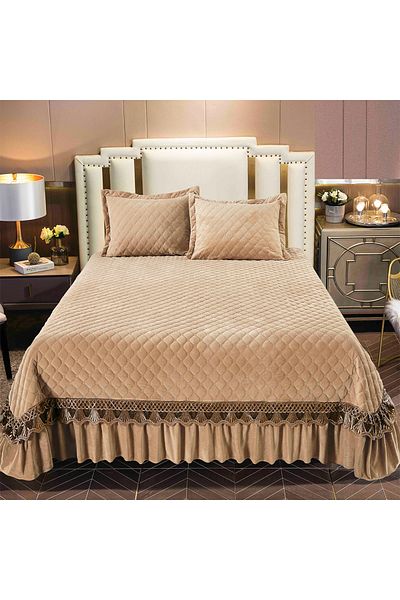 OEM Cuvertura catifea matlasata, cu broderie, 3 piese, uni, 220X240 cm CC80