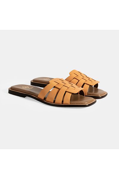 Desa Women's Orange Leather Slippers