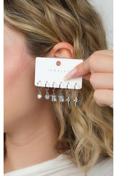 Jack Ferrero Silver Women's Steel 6 Piece Earring Set
