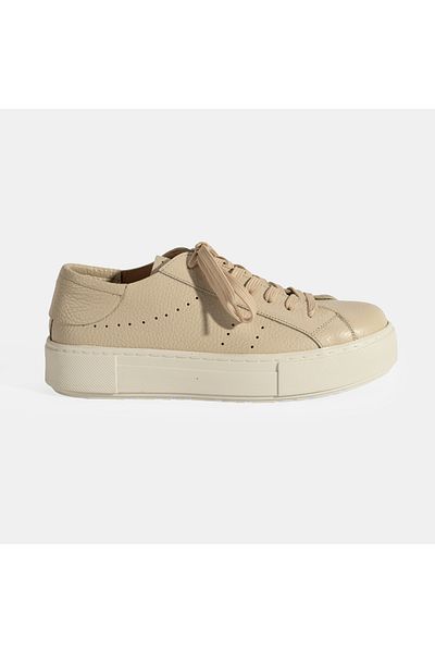 Desa Women's Beige Lace-Up Leather Casual Shoes