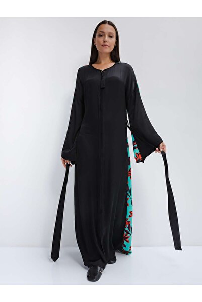 Kadın Fermuarlı Dokuma Bisiklet Yaka Kimono Elbise