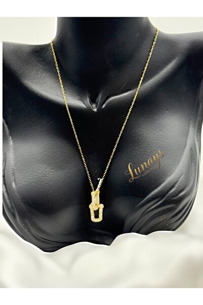 Lunays قلادة نسائية من الفولاذ المقاوم للصدأ تيفاني موديل حجر الزركون لون ذهبي