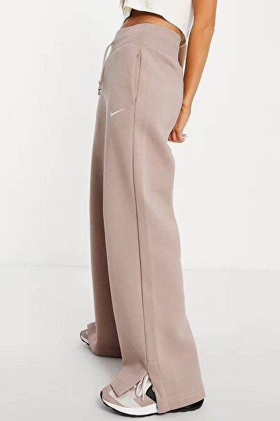 Nike Phoenix Fleece Wide High Rise Sweatpants Γυναικείο Φαρδύ Φούτερ με ψηλόμεσο σχιστό μπεζ