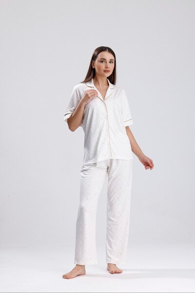 Espuar 772 Kadın Önden Düğmeli Kalp Desenli Pijama Takımı