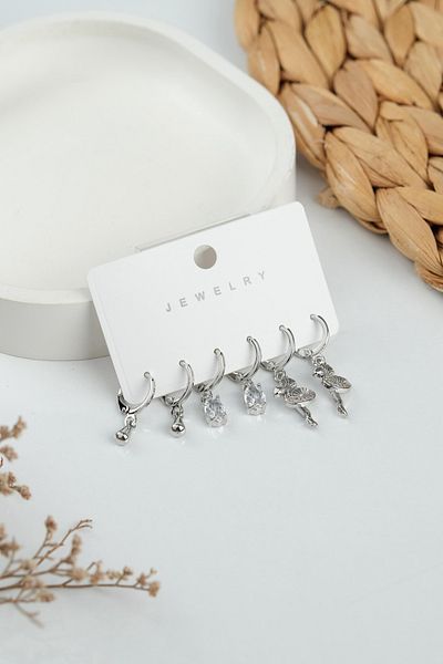 Jack Ferrero Silver Women's Steel 6 Piece Earring Set