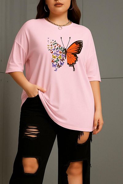 BENROMA 1 T-Shirt Gift for Purchases of 6 or More in Cart - Large Size Butterfly Printed Unisex T-Shirt