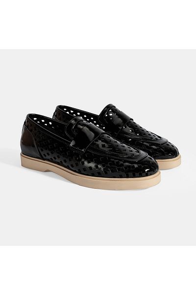 Desa Women's Black Perforated Patent Leather Loafer