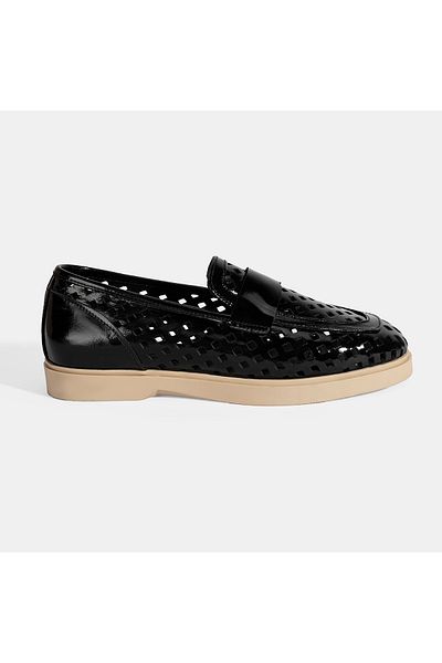 Desa Women's Black Perforated Patent Leather Loafer