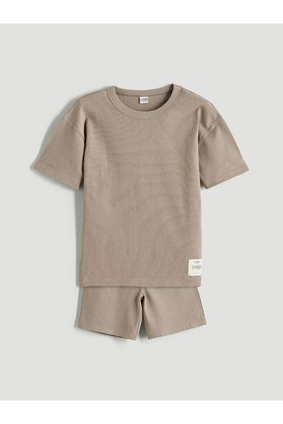 LC Waikiki Brown Crew Neck Boys T-Shirt and Shorts