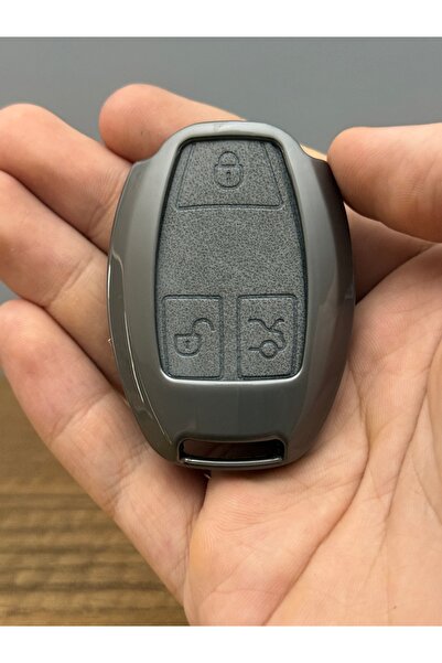 Mavi Keys Mercedes BGA Clasa W203 W204 W205 W210 W211 Husă de protecție pentru chei din piele cu 3 butoane, culoare gri