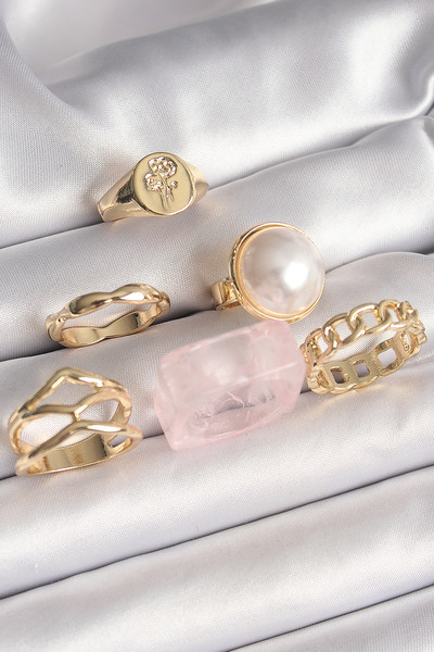 Angel Of Life طقم خواتم نسائية مكون من 6 قطع من سلسلة نحاسية ذهبية اللون على ...