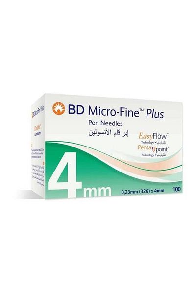 Bd إبر Micro-Fine Plus E-Flow مقاس 4 مم ووزن 32 جرام - عبوة من 100 قطعة