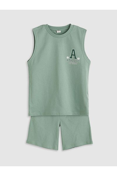 LC Waikiki Green Crew Neck Boys Tank Top and Shorts