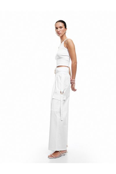 Koton New Season Cotton Belted Cargo Pocket Detailed Wide Leg Trousers