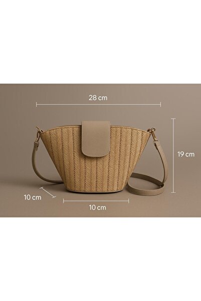 Timeless Stylish Shoulder & Crossbody Bag with Straw Texture – Beige/Taupe