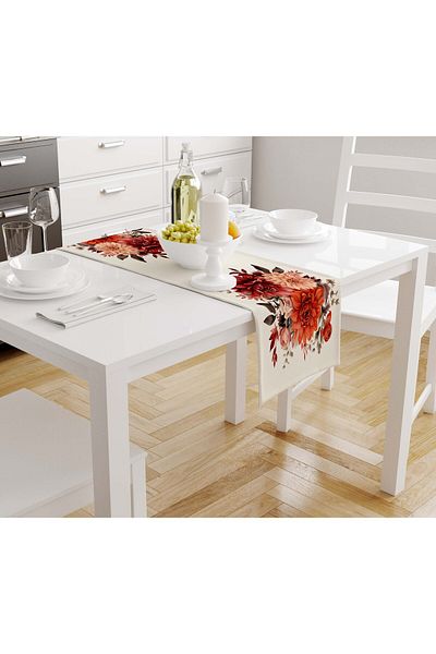 Şah Dekor Star Flower Patterned 6-Piece Digital Printed Gift Runner Tablecloth 45X100Cm