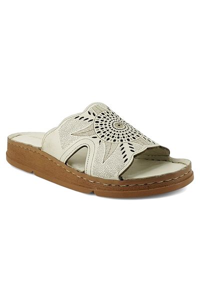 Mammamia 1155 Genuine Leather Daily Women's Slippers-Bone