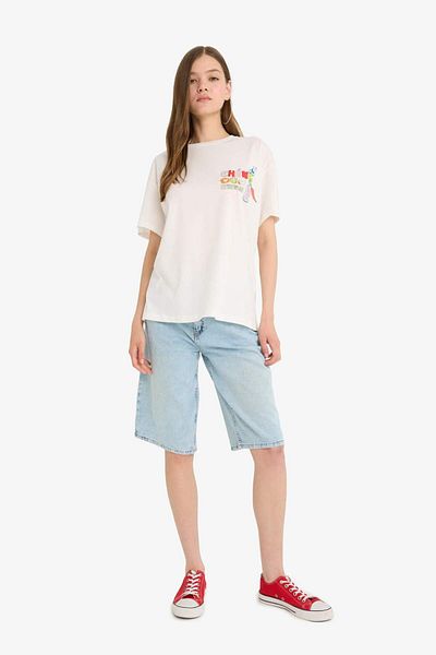 DeFacto Coool Disney Mickey & Minnie Oversize Wide Fit Printed Short Sleeve T-Shirt F5167Ax25Sm