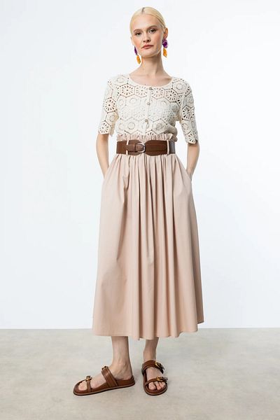 Ekol Cotton Midi Length Skirt with Belt