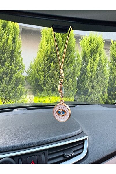 Azrua Ornament pentru oglindă auto din metal alb aurit, cu mărgele rotunde, amuleta pentru mașină, protecție împotriva ochiului rău