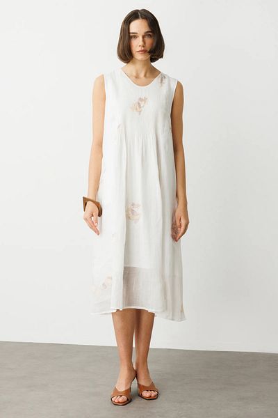 Ekol Embroidered Linen Dress Ecru