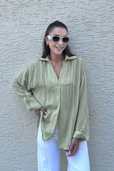 Modamesta Lola Yağ Yeşili Transparan Gömlek