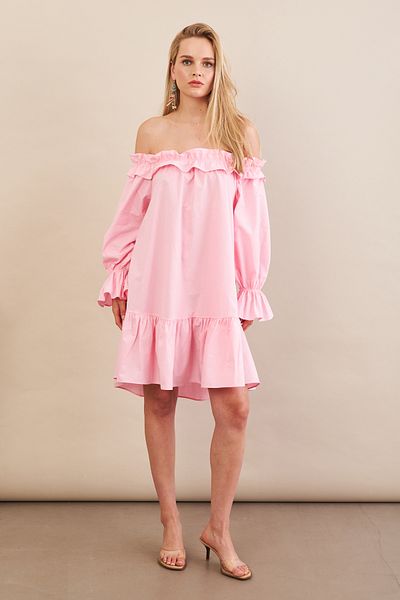 Cool & Sexy Γυναικείο Μίντι Φόρεμα Pink Madonna Collar PSG1012