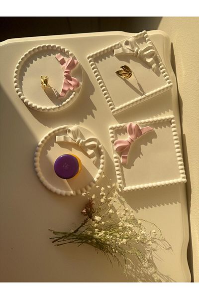 beautystyle Bow Jewelry Tray-Multi-Purpose Round Accessory Earring-Pendant-Home Decoration Organizer