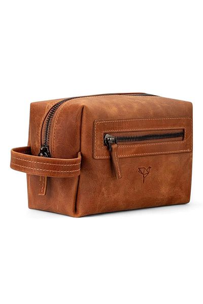 sistem Boston Genuine Leather Hand Handle Zippered Side Eye Compartment-Tan