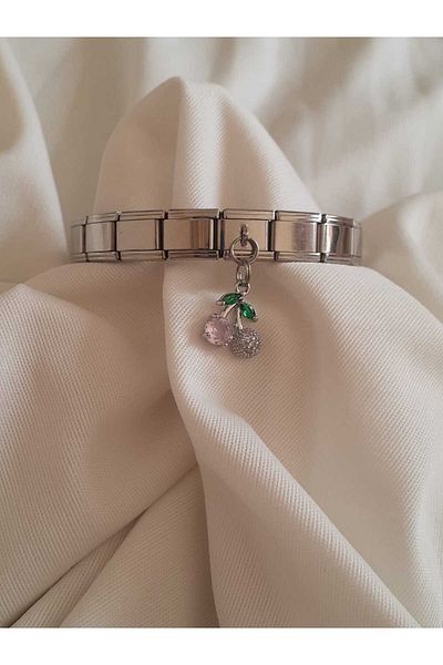 bijoux uniques Steel Italian Charm Bracelet with Cherry Figure