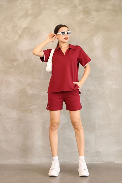 sportiness Piping Polo Collar Pocket Soft Texture Modal Fabric Shorts Suit