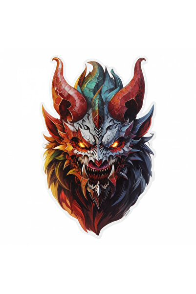 INOVATIX Set de 8 piese, autocolant Demon Orobas cu coarne și colți, INOVATIX®. 6 cm