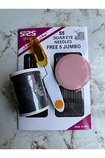 Novaly Store 55'li Gümüş Gözlü İğne Seti+İplik+Metre+İğne Geçirici-Dikiş Seti