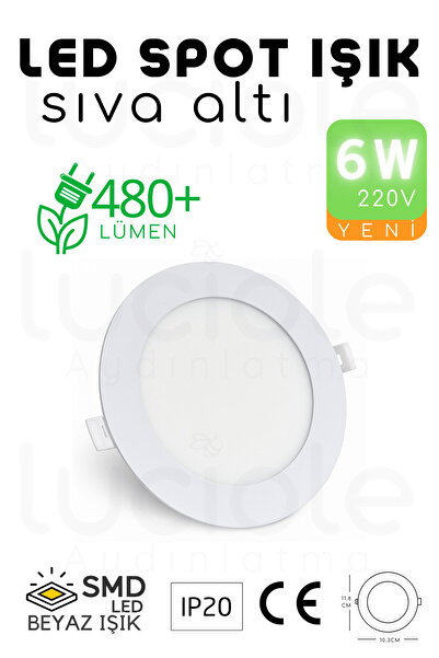 luciole 6W Slim LED Spot – Beyaz Işık, 490 Lümen, Beyaz Kasa, 11.8 cm, 220V, ...
