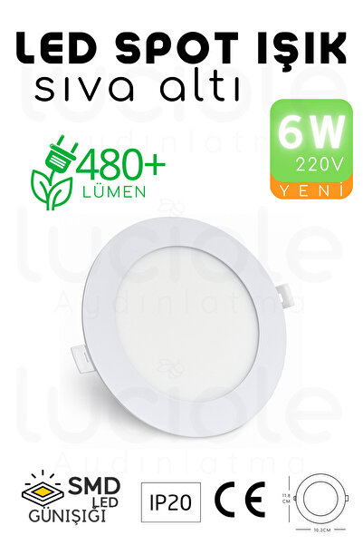 luciole 6W Slim LED Spot – Günışığı Işık, 490 Lümen, Beyaz Kasa, 11.8 cm, 220V, 15000 Saat Ömür