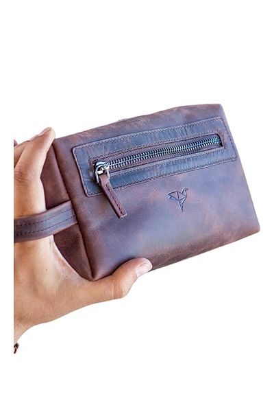 sistem Boston Genuine Leather Hand Handle Zippered Side Eye Compartment-Brown