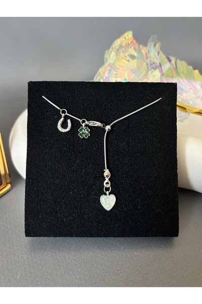 acc swen At nalı yonca kalp asansör kolye taşlı y kolye dekolte kolyesi çelik