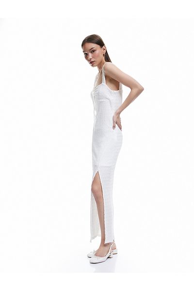 Koton New Season Heart Collar Sleeveless Bodycon Slit Detail Long Dress