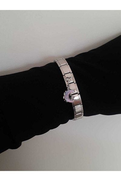 bijoux uniques Steel Italian Charm with Hologram Moon Figure