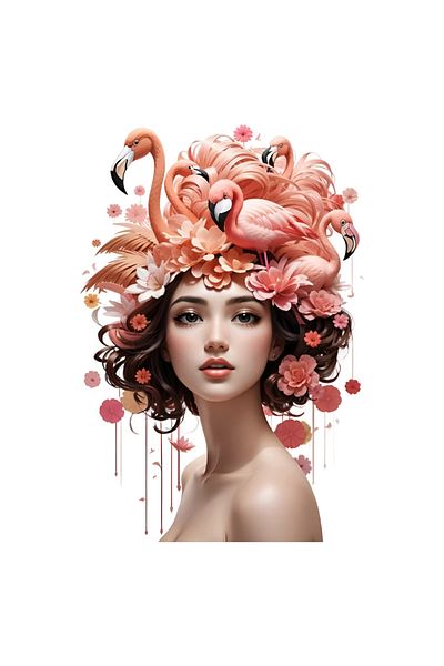 INOVATIX Set de 8 piese, autocolant Fată cu pălărie flamingo, INOVATIX®. 6 cm
