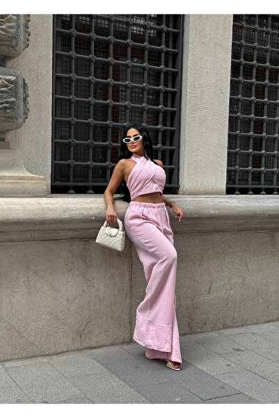 LB Laluna Butik Női vászon öltöny blúz és Palazzo nadrág