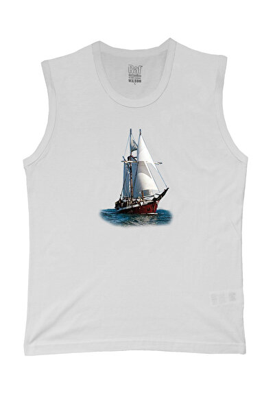 Raf Coll Tricou alb fără mâneci pentru bărbați cu imprimare digitală