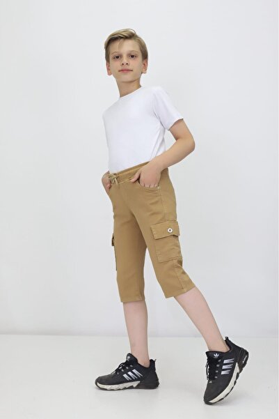 RAPİDO LİFE Erkek Çocuk Açık Mavi Kargo Cepli Modern Keten Kapri İp Detaylı Yazlık Günlük Kullanıma Uygun